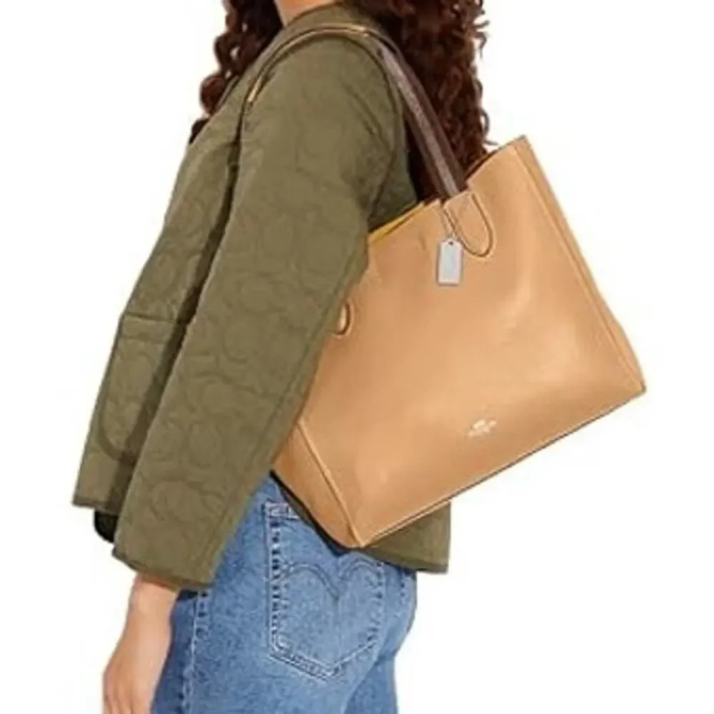 Coach 58660 Derby Tote Pebble Leather Shoulder Bag Latte Brown Yellow Lining NWT